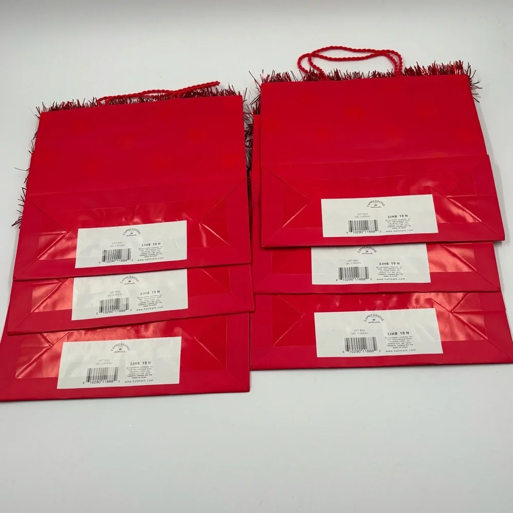Set of 6 Hallmark Expressions Red Glitter Gift Bags - Whoop dee Doo!